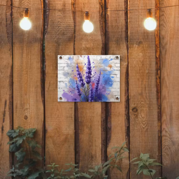 Tuinposter - Lavendel op Witte Bakstenen Muur — 2