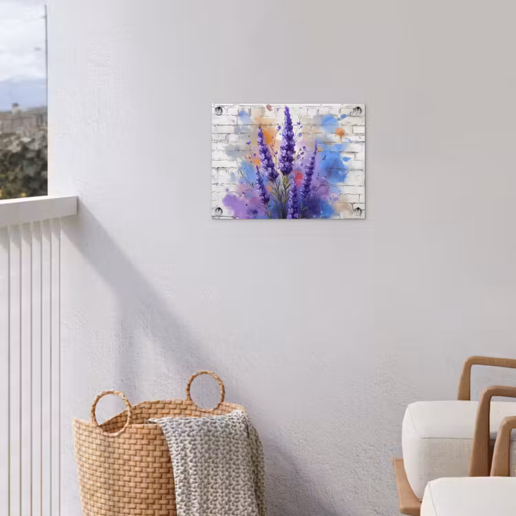 Tuinposter - Lavendel op Witte Bakstenen Muur — 3