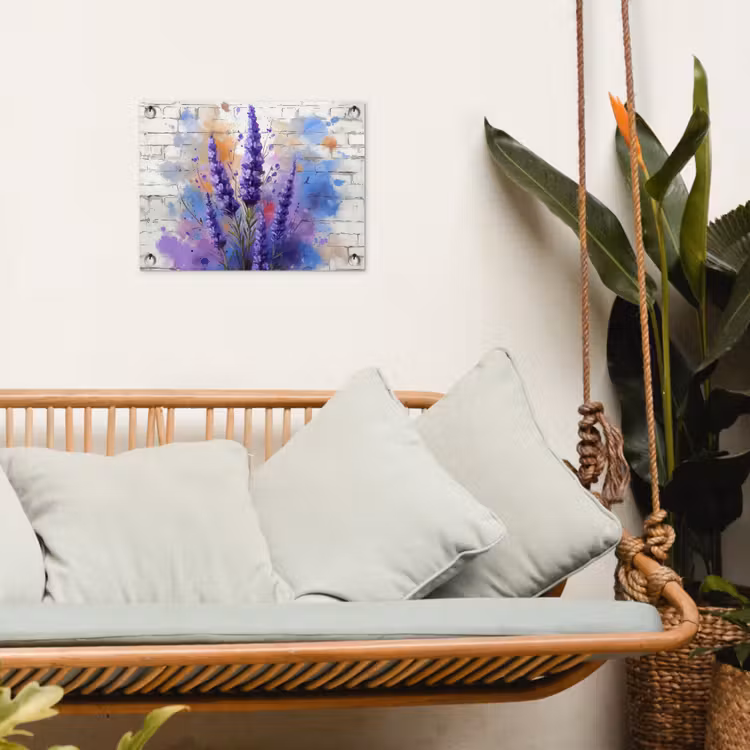 Tuinposter - Lavendel op Witte Bakstenen Muur — 5
