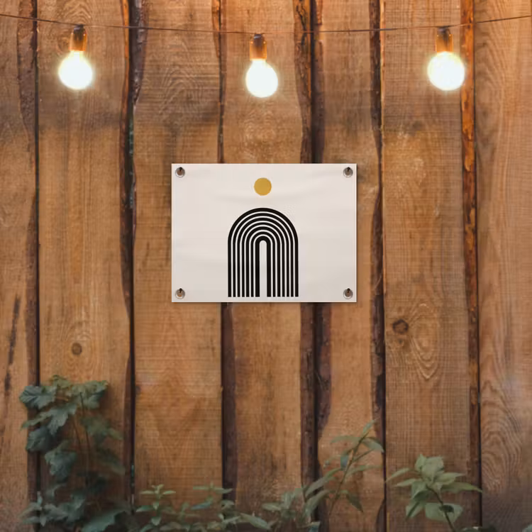 Tuinposter - Minimalistisch - Zwarte boog - Gouden cirkel — 2
