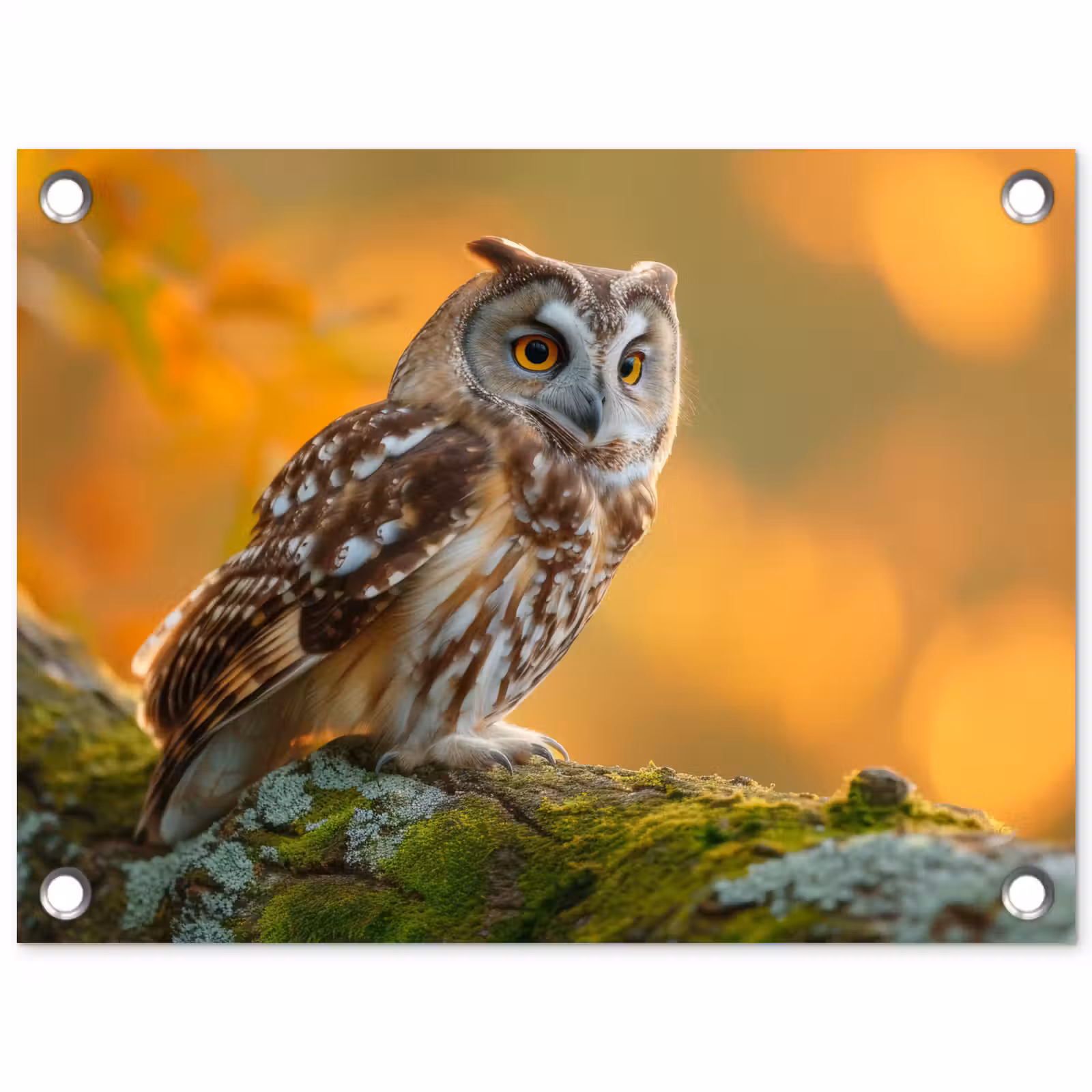 Tuinposter - Bosuil op Mosbegroeide Tak — 1