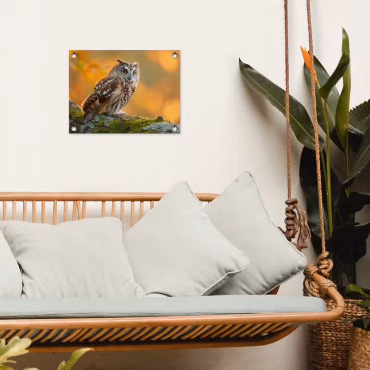 Tuinposter - Bosuil op Mosbegroeide Tak — 5