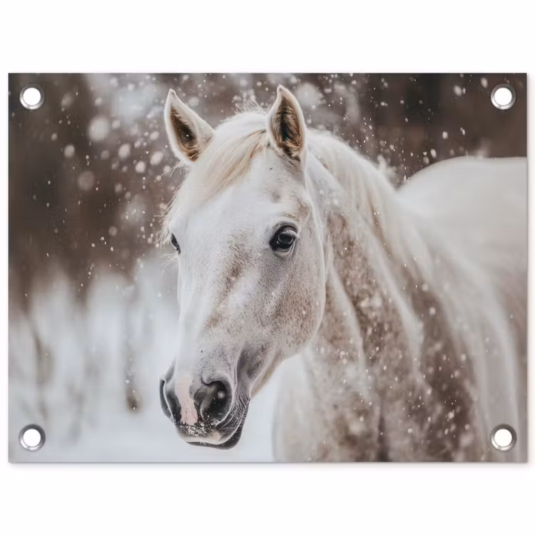 Tuinposter - Paard - Wit - Winter - Natuur - Sneeuw - Dieren — 1