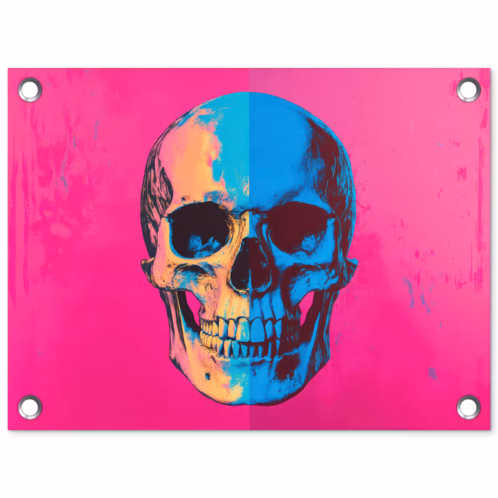 Tuinposter - Neon - Blauw - Pop-art - Schedel — 1