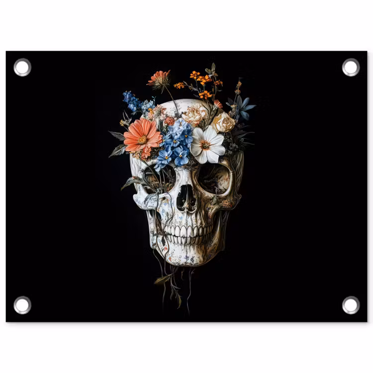 Tuinposter - Bloemen - Schedel - Kleurrijk — 1
