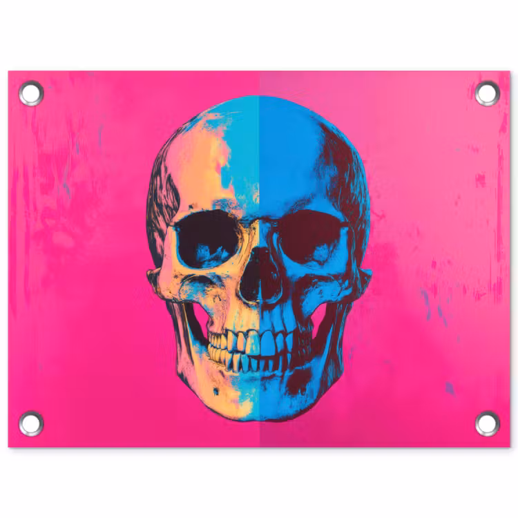 Tuinposter - Neon - Blauw - Pop-art - Schedel — 1