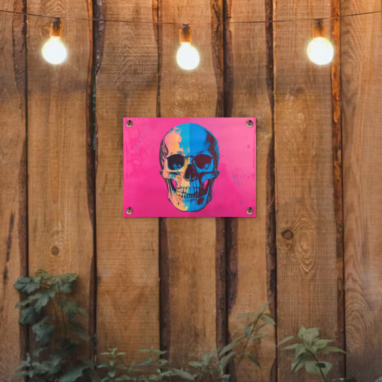 Tuinposter - Neon - Blauw - Pop-art - Schedel — 2