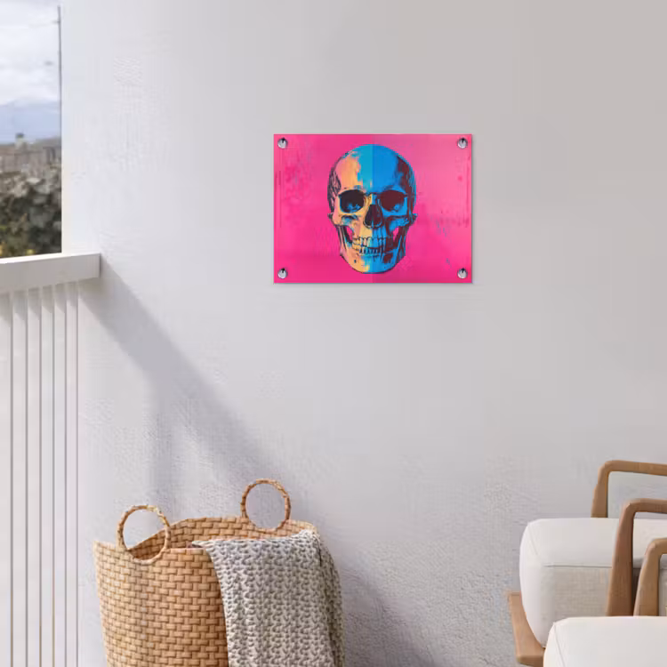 Tuinposter - Neon - Blauw - Pop-art - Schedel — 3