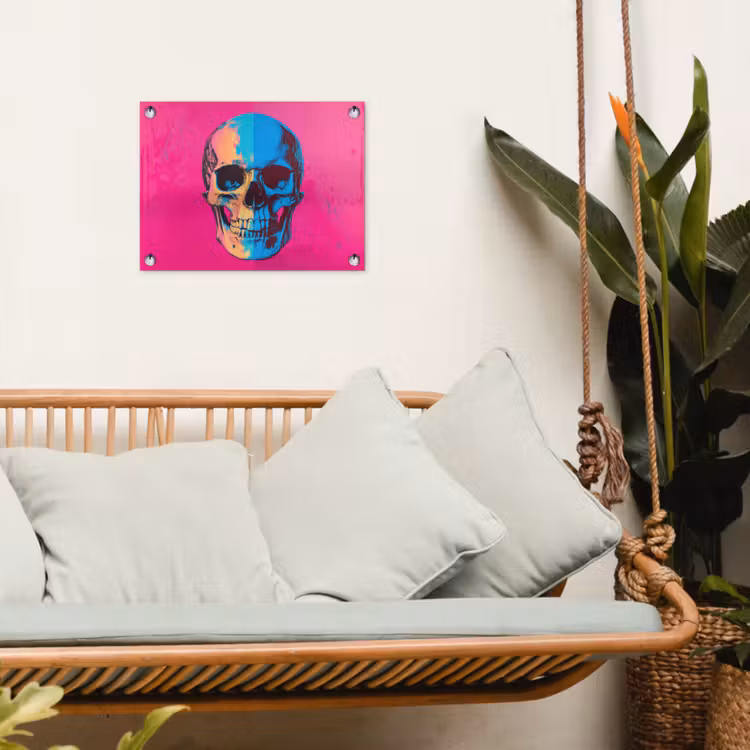 Tuinposter - Neon - Blauw - Pop-art - Schedel — 5