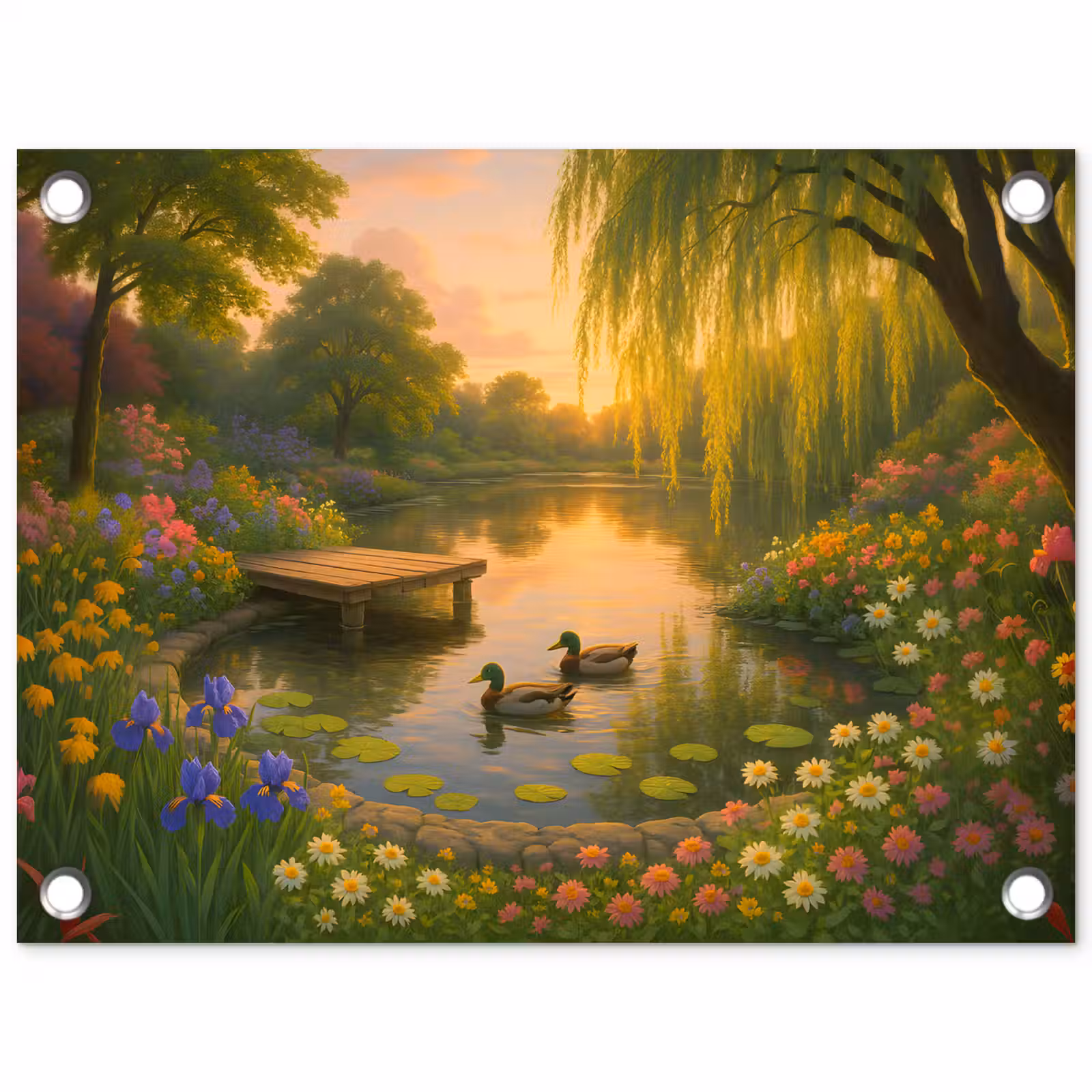 Tuinposter - Eenden - Vijver - Bloemen — 1