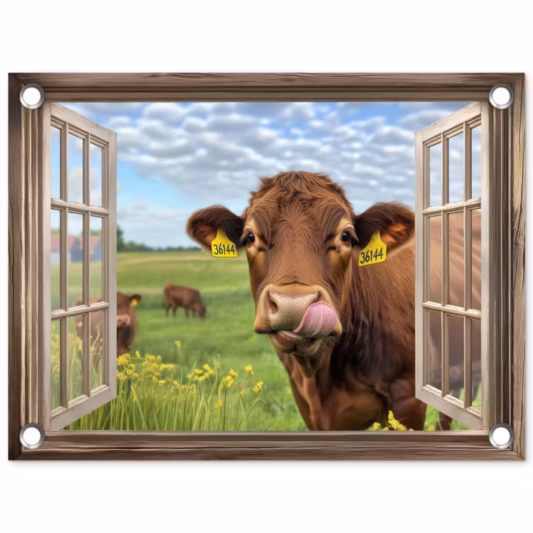 Tuinposter - Doorkijk - Koe - Weiland - Landschap - Dieren — 1