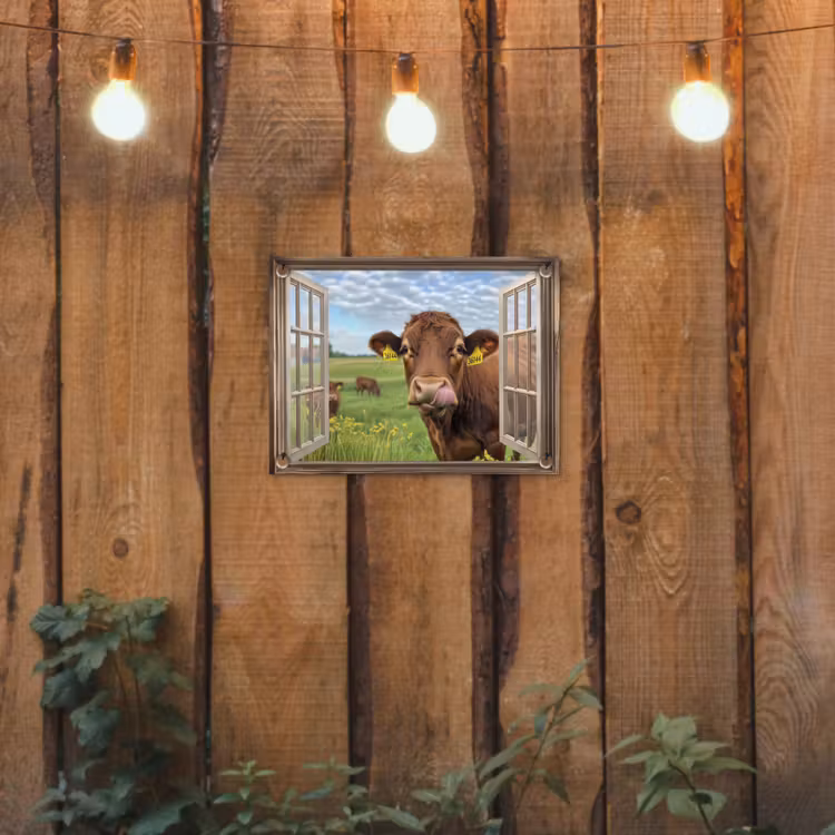 Tuinposter - Doorkijk - Koe - Weiland - Landschap - Dieren — 2
