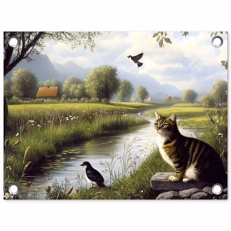 Tuinposter - Kat - Beekje - Weide — 1