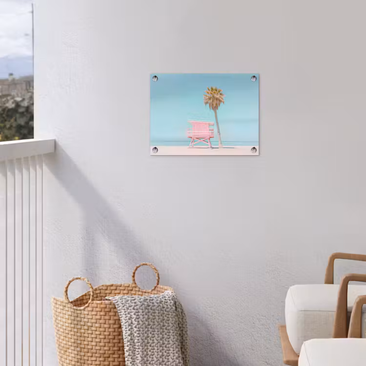 Tuinposter - Palmboom - Strandhuis - Roze — 3