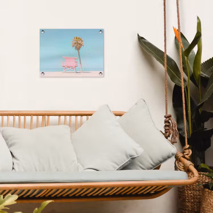 Tuinposter - Palmboom - Strandhuis - Roze — 5