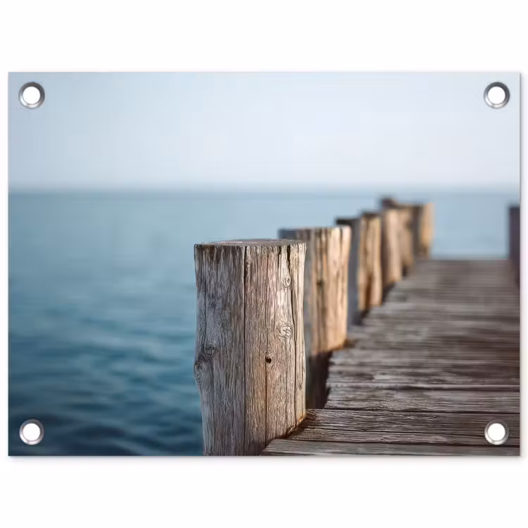 Tuinposter - Houten steiger - Helderblauwe lucht — 1
