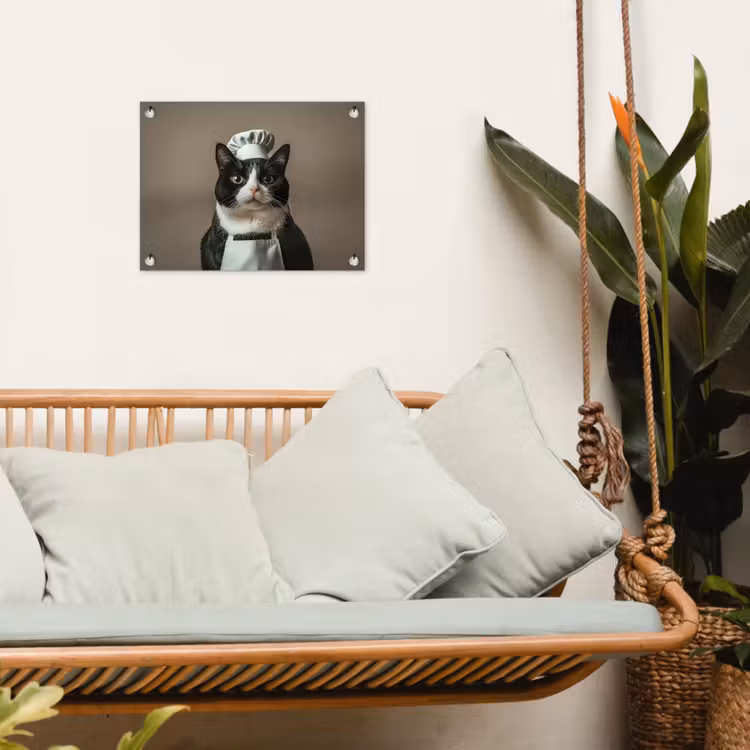 Tuinposter - Kat - Kokskleding - Zwart - Wit — 5