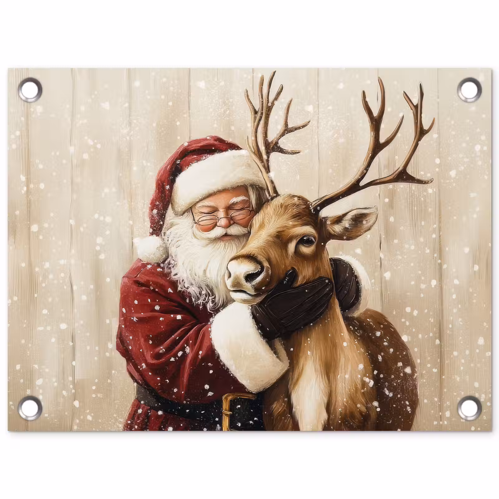 Tuinposter - Kerstman - Rendier - Sneeuw - Kleurrijk — 1