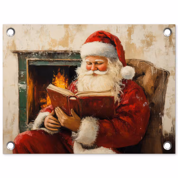 Tuinposter - Kerst - Kerstman - Winter - Open Haard — 1