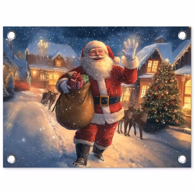 Tuinposter - Kerstman - Dorp - Hert - Donker — 1