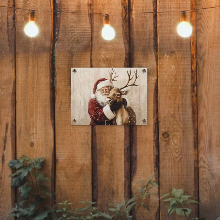 Tuinposter - Kerstman - Rendier - Sneeuw - Kleurrijk — 2