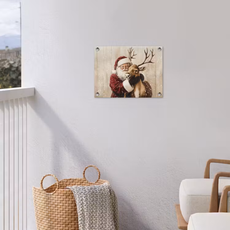 Tuinposter - Kerstman - Rendier - Sneeuw - Kleurrijk — 3
