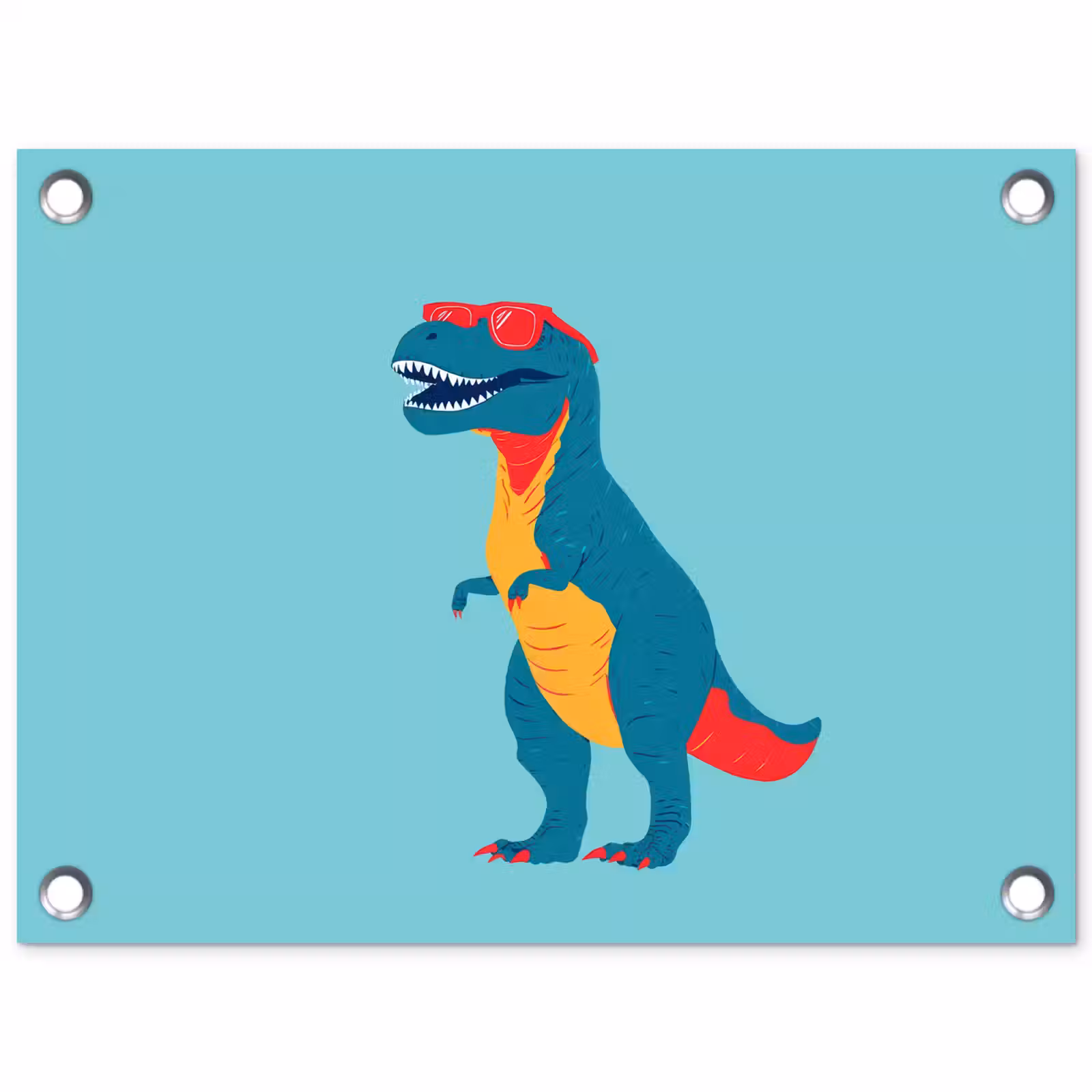 Tuinposter - Dinosaurus - Blauw - Zonnebril — 1