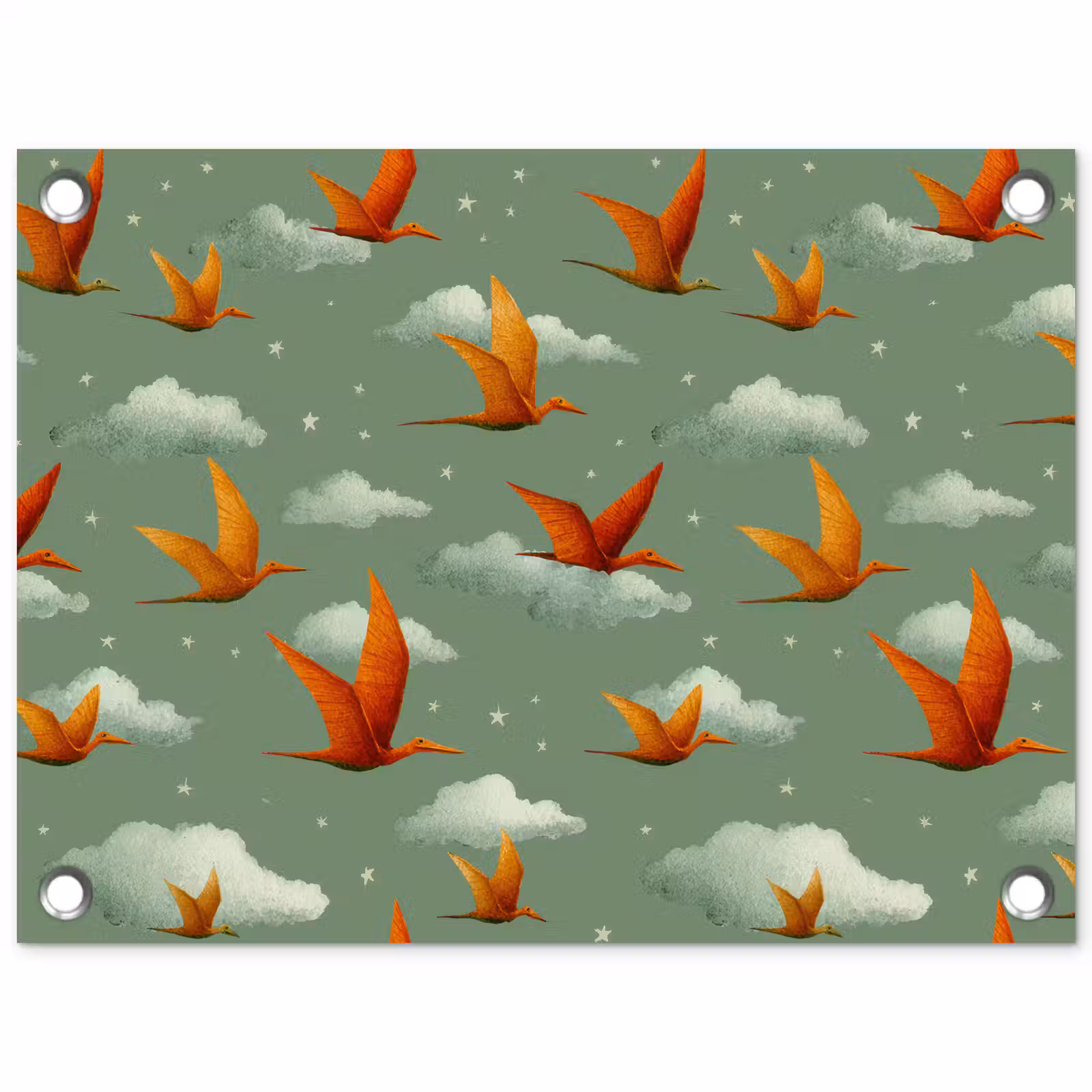 Tuinposter - Dinosaurussen - Wolken - Sterren - Oranje — 1