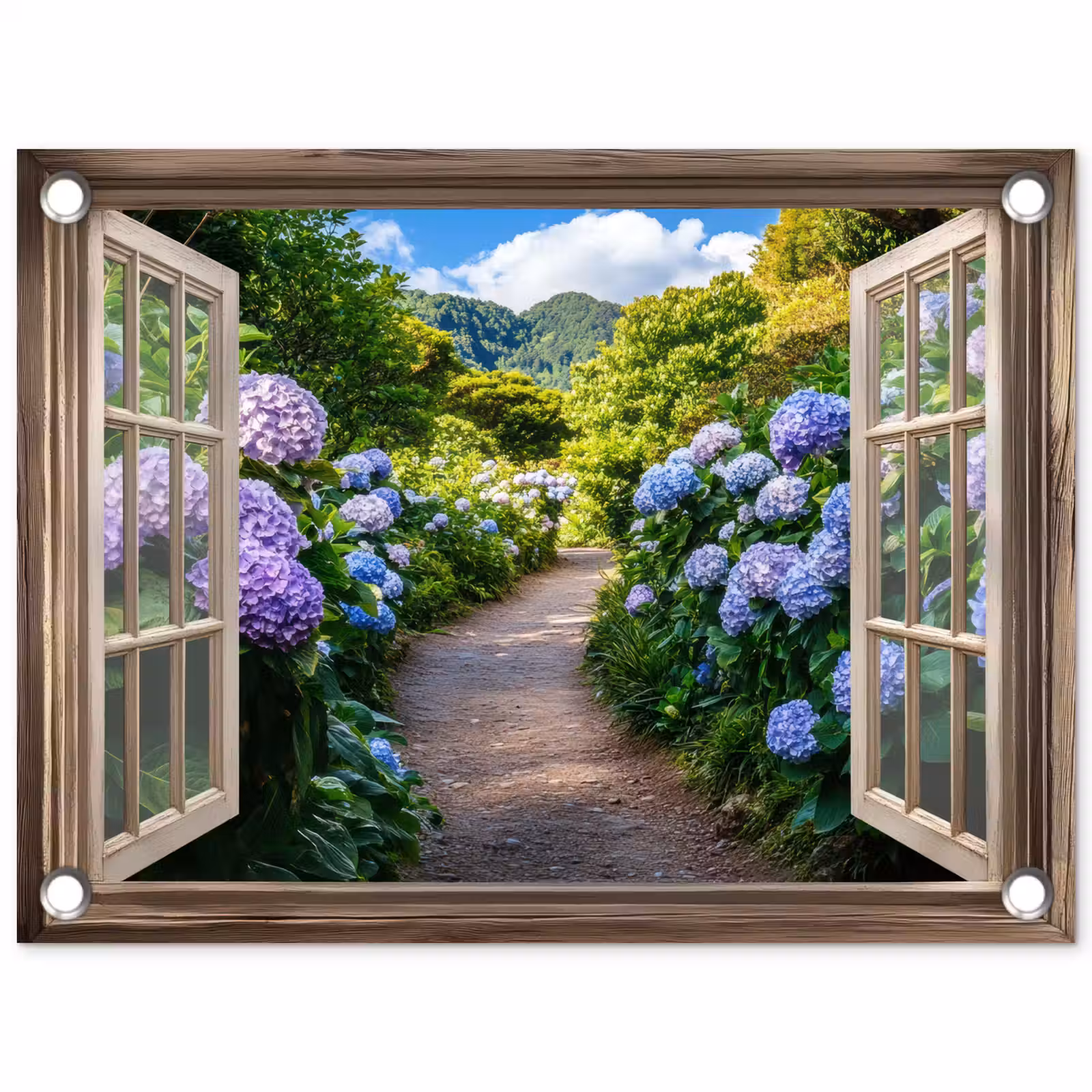 Tuinposter - Doorkijk - Hortensia - Pad - Natuur — 1