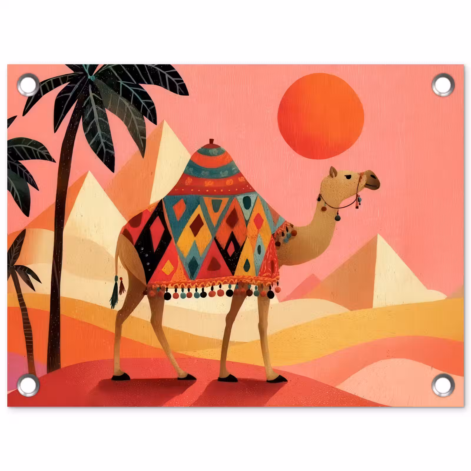 Tuinposter - Kameel - Pyramides - Rode zon — 1