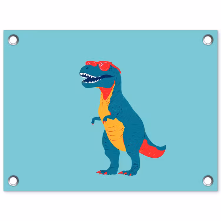 Tuinposter - Dinosaurus - Blauw - Zonnebril — 1