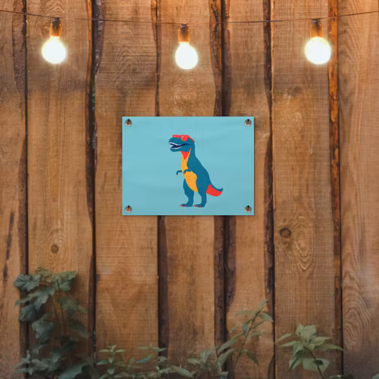 Tuinposter - Dinosaurus - Blauw - Zonnebril — 2