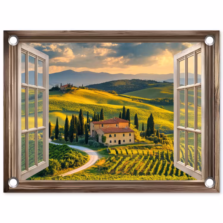 Tuinposter - Doorkijk - Toscane - Uitzicht - Landschap - Zomer — 1