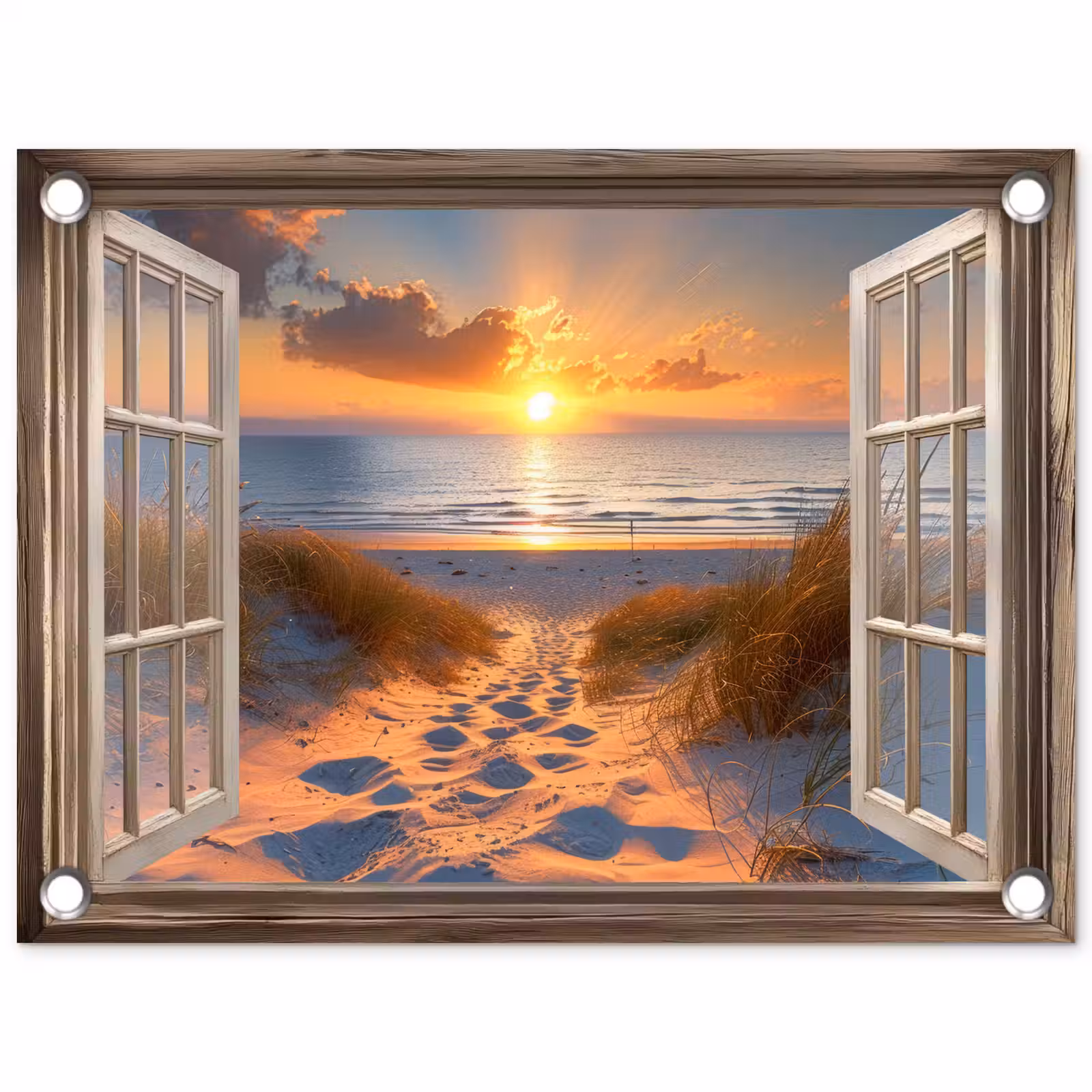 Tuinposter - Doorkijk - Strand - Duinen - Zonsondergang — 1