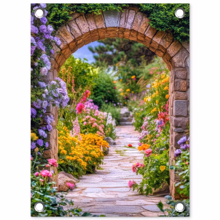 Tuinposter - Doorkijk - Bloemen - Pad - Natuur — 1