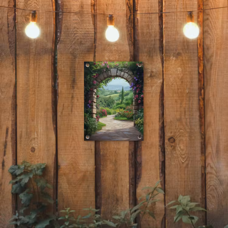 Tuinposter - Doorkijk - Landschap - Bloemen - Pad - Uitzicht — 2