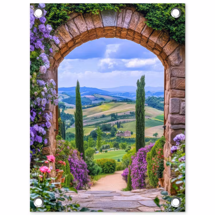 Tuinposter - Doorkijk - Toscane - Landschap - Poort — 1