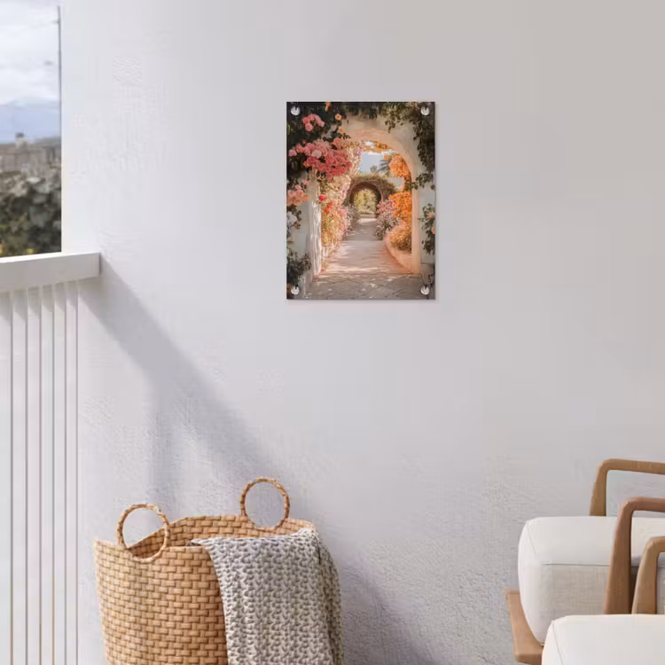 Tuinposter - Doorkijk - Boog - Bloemen - Pastel — 3
