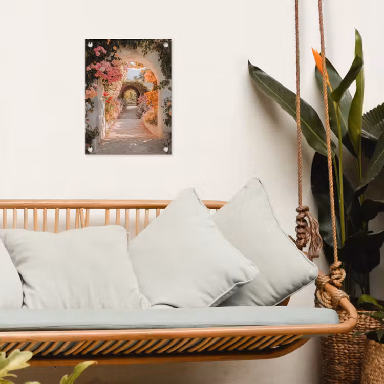 Tuinposter - Doorkijk - Boog - Bloemen - Pastel — 5