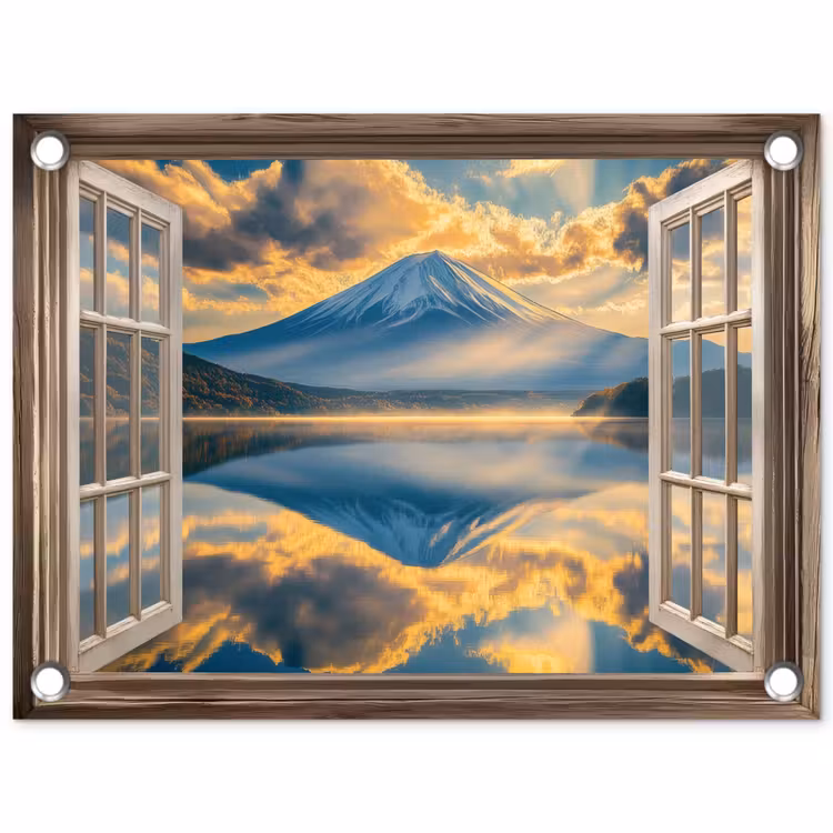 Tuinposter - Doorkijk - Landschap - Bergen - Uitzicht - Raam — 1