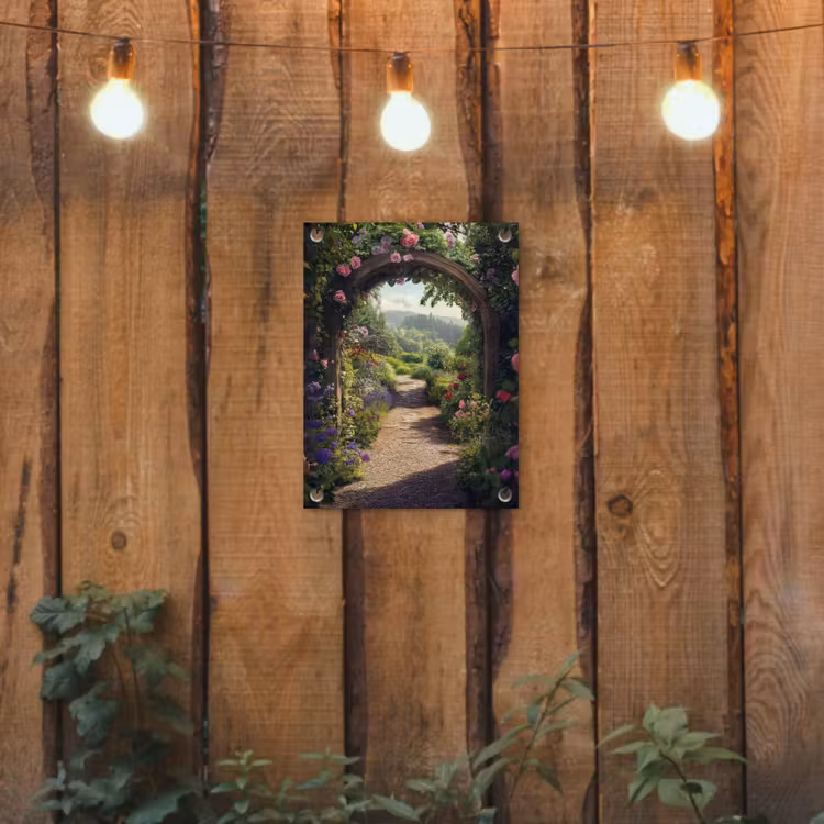 Tuinposter - Doorkijk - Landschap - Bloemen - Rozenboog - Natuur — 2
