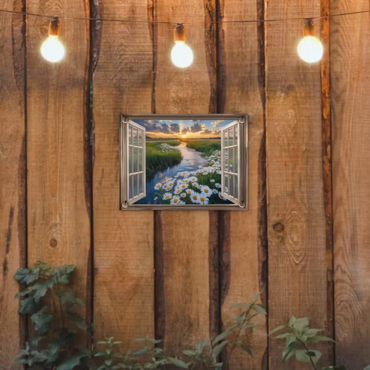 Tuinposter - Doorkijk - Landschap - Raam - Water - Zonsondergang — 2