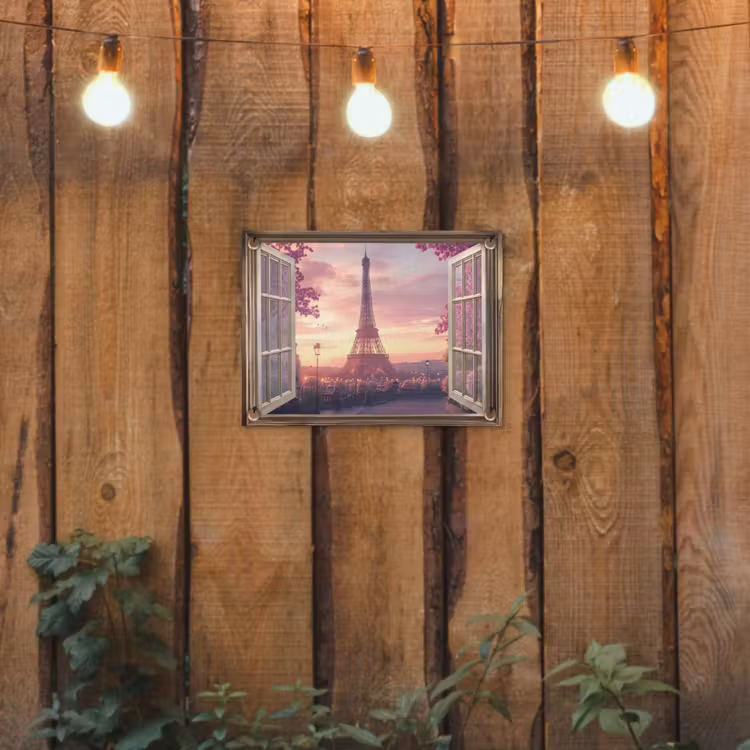 Tuinposter - Doorkijk - Parijs - Eiffeltoren - Roze - Kersenbloesem — 2