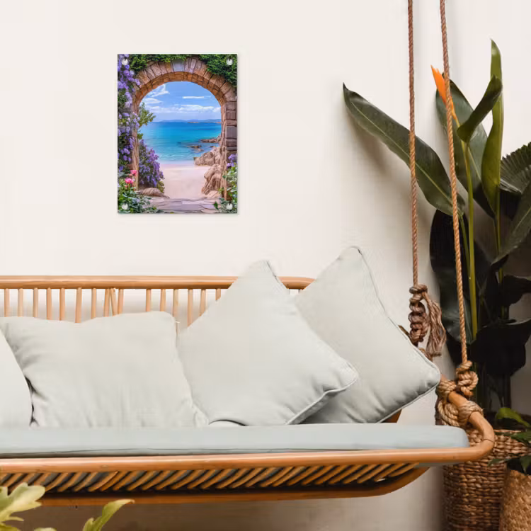 Tuinposter - Doorkijk - Poort - Zee - Strand - Rotsen — 5