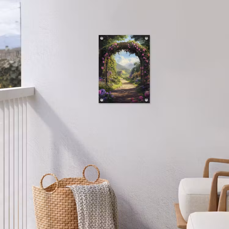 Tuinposter - Doorkijk - Rozenboog - Uitzicht - Landschap - Bloemen — 3