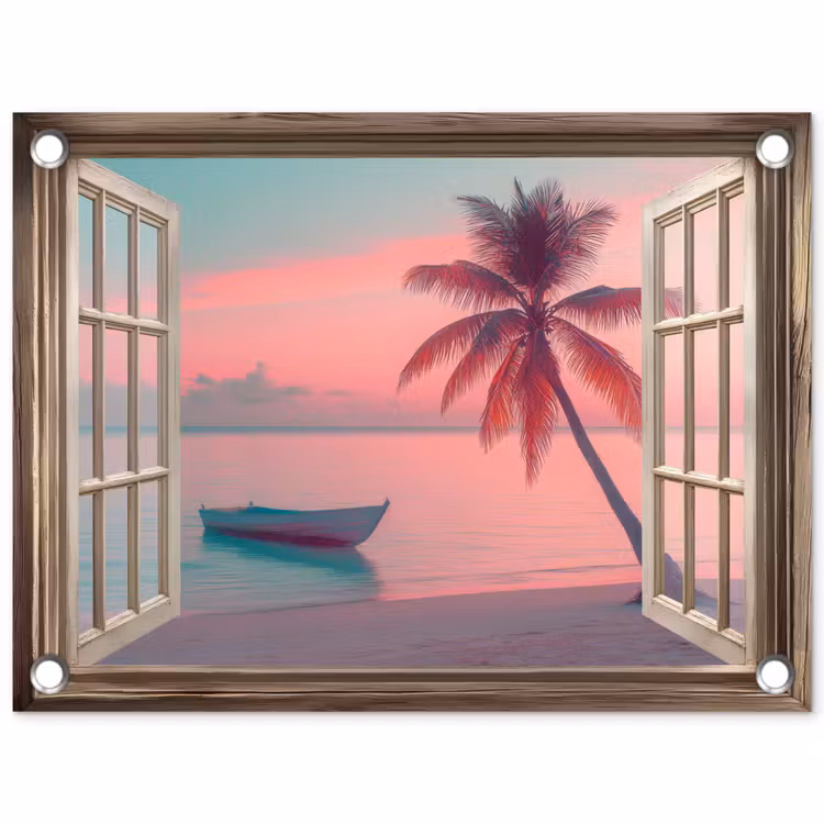Tuinposter - Doorkijk - Strand - Palmboom - Tropisch — 1