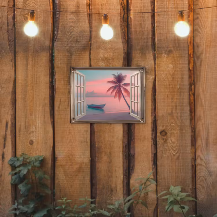 Tuinposter - Doorkijk - Strand - Palmboom - Tropisch — 2