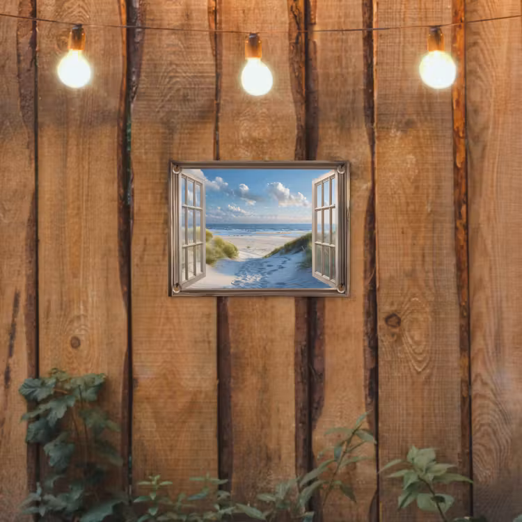 Tuinposter - Doorkijk - Strand - Raam - Duinen - Zee — 2