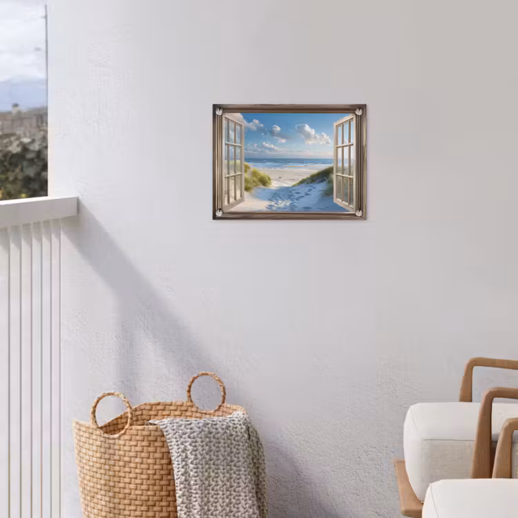 Tuinposter - Doorkijk - Strand - Raam - Duinen - Zee — 3
