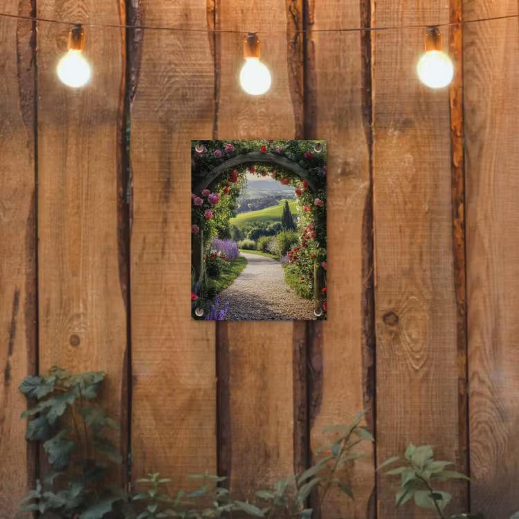 Tuinposter - Doorkijk - Tuinboog - Bloemen - Natuur - Pad — 2